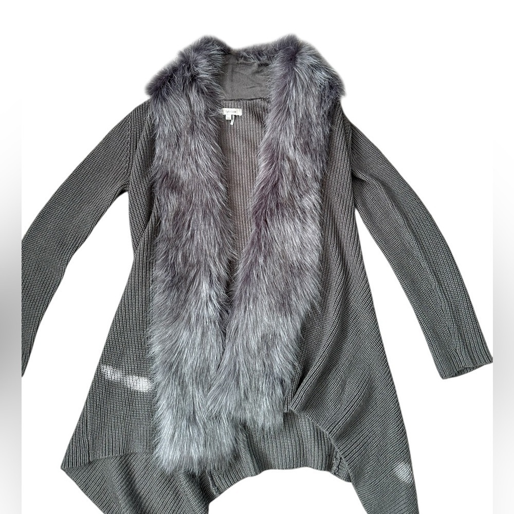 348 Tyler Boe Wool blend Faux Fur Luxury Cardigan waterfall sweater Sz XS Jacket - Picture 3 of 11